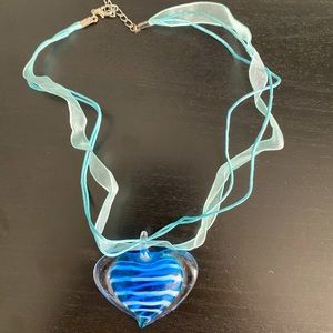 NWT Blue Glass Heart Necklace